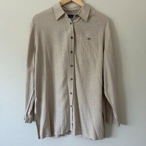 Linen Beige Button-Up Long Sleeve Shirt